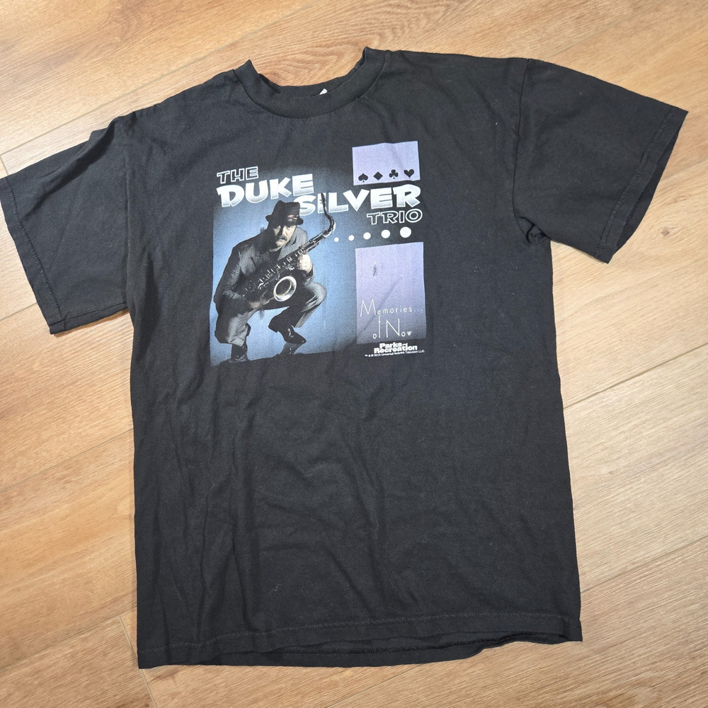 Parks Recreation Duke Silver Trio Shirt Mens M Black Ron Swanson TV Comedy Tee